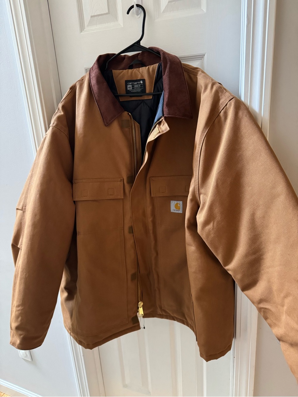 Carhartt Men's Brown Duck Work Jacket with Corduroy Collar Size 4XL